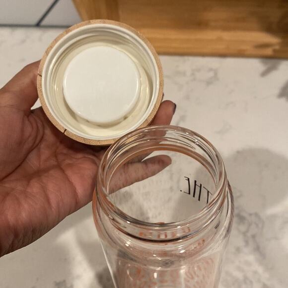 Rae Dunn BREATHE Glass Water Bottle 22oz Bamboo Lid Beaded Loop environmentally - Picture 6 of 6